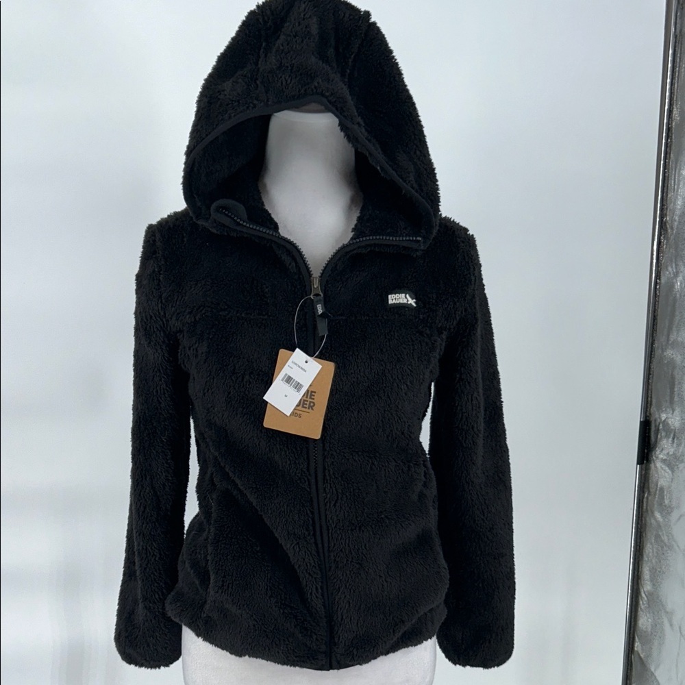 Eddie Bauer Kids Black Sherpa Fleece Hoodie Full Zip Jacket Size Medium - Picture 3 of 9